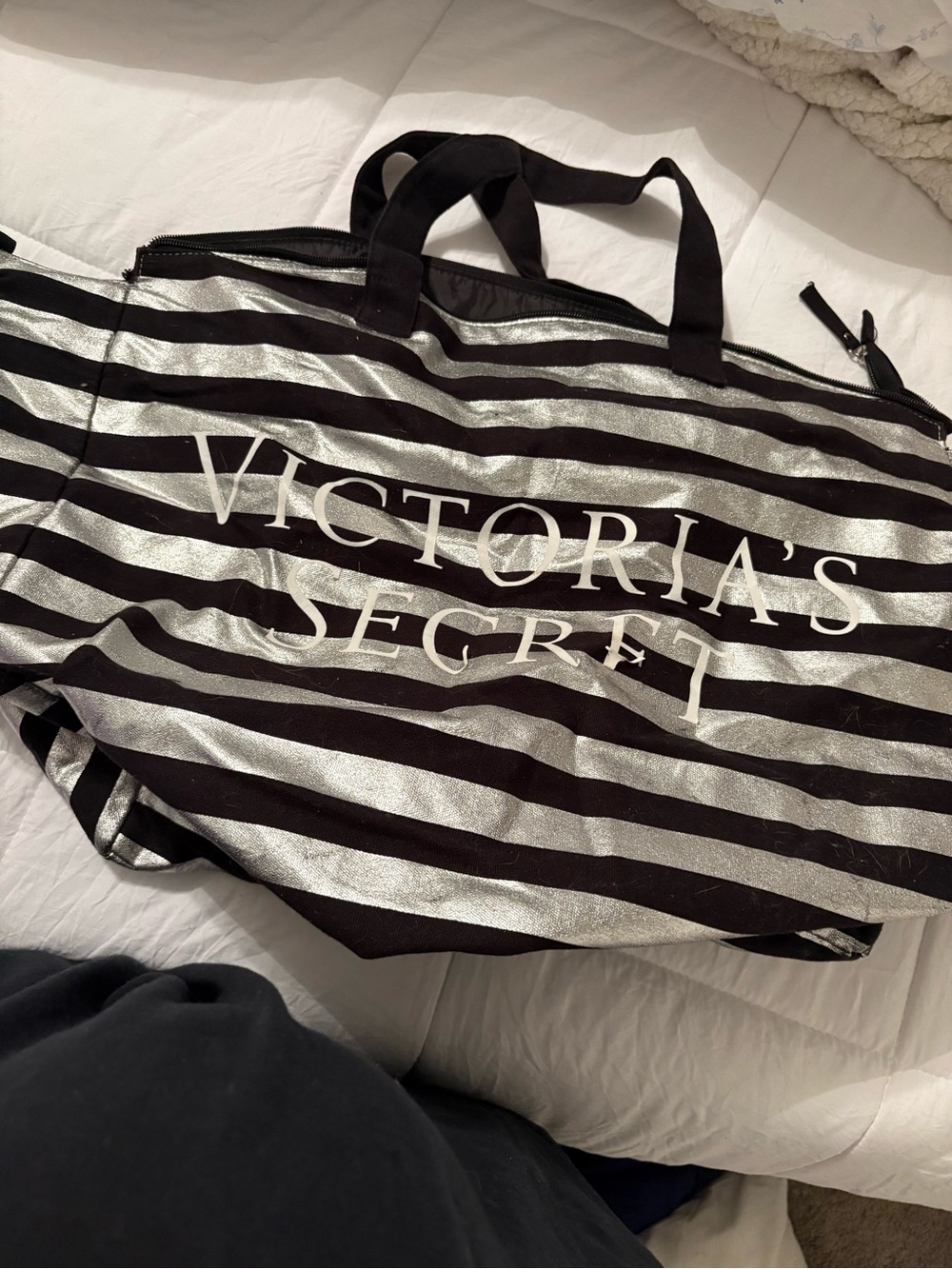 Victoria's Secret Black and Silver Striped Tote